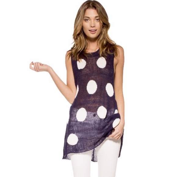 Wildfox Polka Dot It Knit Trailer Tank Navy White size X-Small - Picture 3 of 7